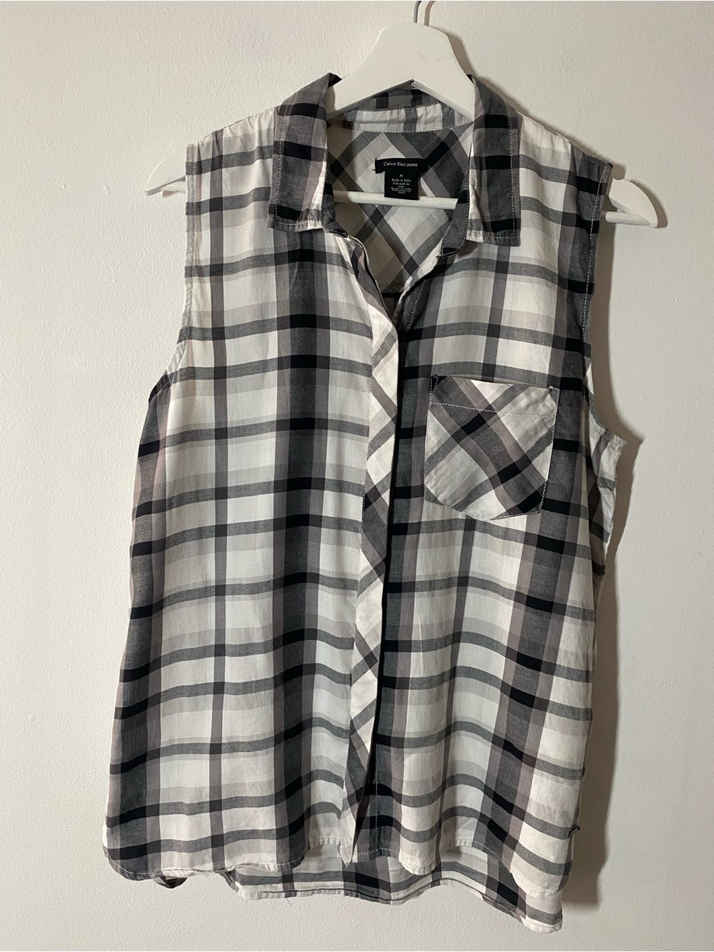 Calvin Klein Women’s Cotton blend Black & White Plaid Button-Front Top